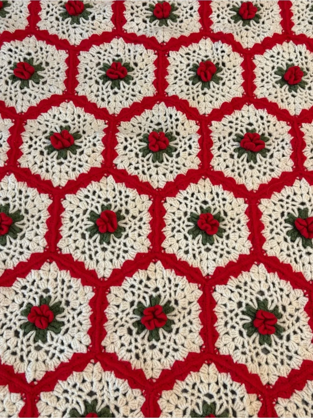 Granny Square Handmade Red, White & Green Holiday Mistletoe? Crochet Throw